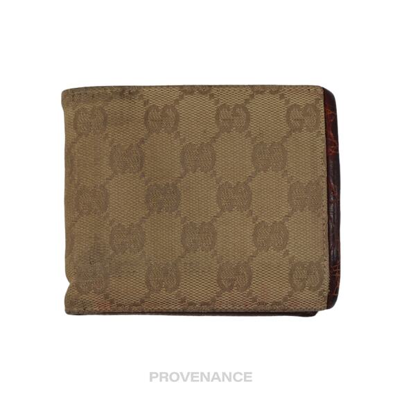 🔴 Gucci GG Crocodile Trim Canvas Bifold Wallet - Brown - Picture 1 of 11